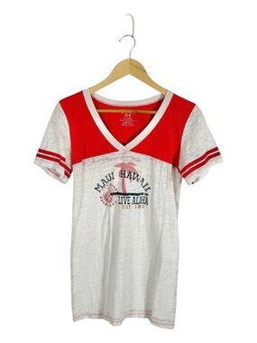 Maui Hawaii Blue 84 Live Aloha Red V-Neck T-Shirt Size XL